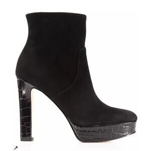 VIA SPIGA Reka Croc-Embossed Platform Booties Black Suede Size 9.5